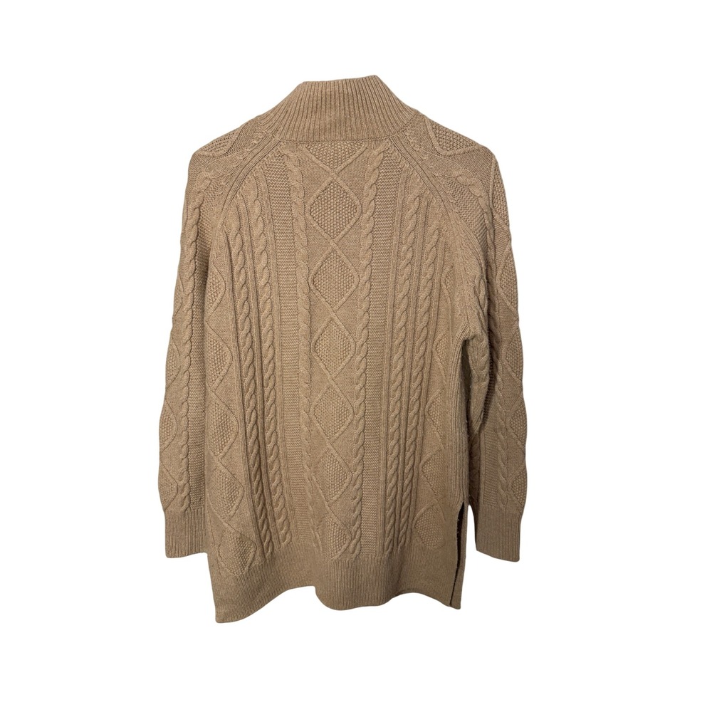 Reiss Womens Camel Tan Wool Blend Cable Knit Mock Neck Sweater Side Slits Small - Picture 6 of 6